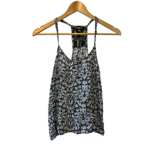 LOVELYGIRL Black & White Floral Printed Lace Detail Tank Top S